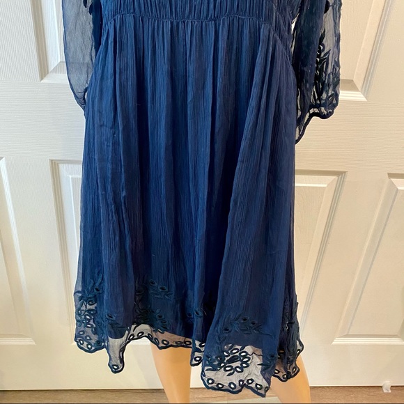 TRAFFIC NWT SZ S NAVY LINED DRESS W LACE SLEEVES - Picture 3 of 12